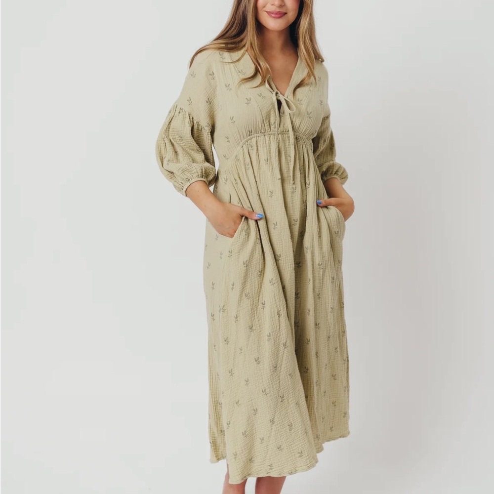 Worth Collective Hunter Dress 100% cotton gauze Thyme/sage foliage size small